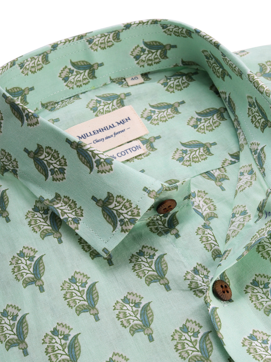 Sea Green Cotton Full Sleeves Shirts For Men