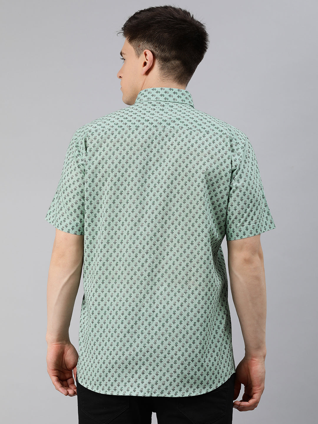 Sea Green  Cotton Short Sleeves Shirts For Men