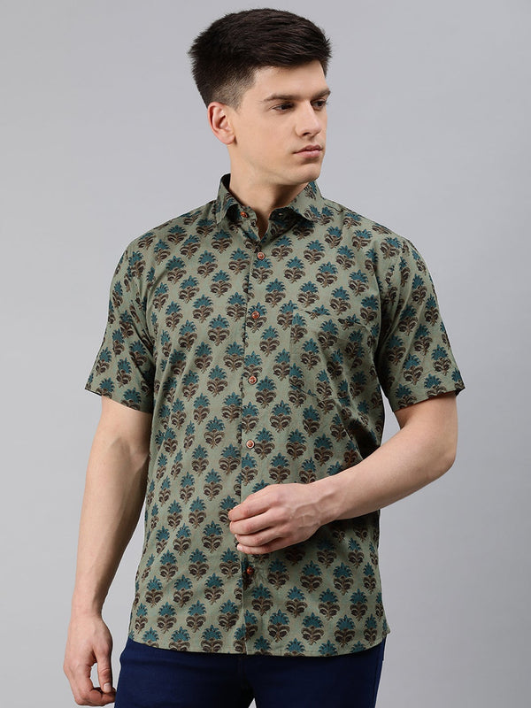 Green Cotton Short Sleeves Shirts For Men | WomensFashionFun