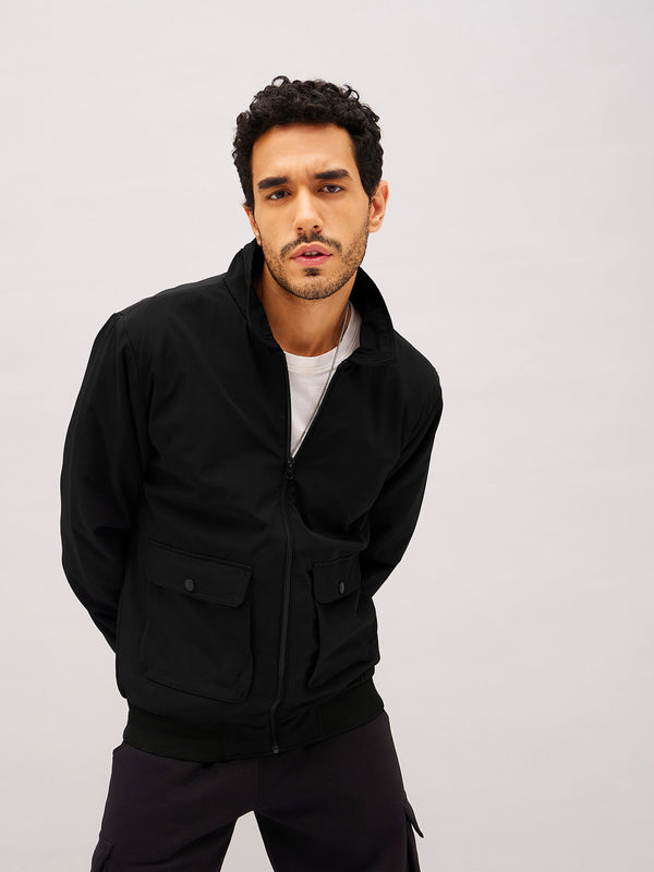 Men Black Full Sleeve Front Pocket Jacket | WomensfashionFun.com