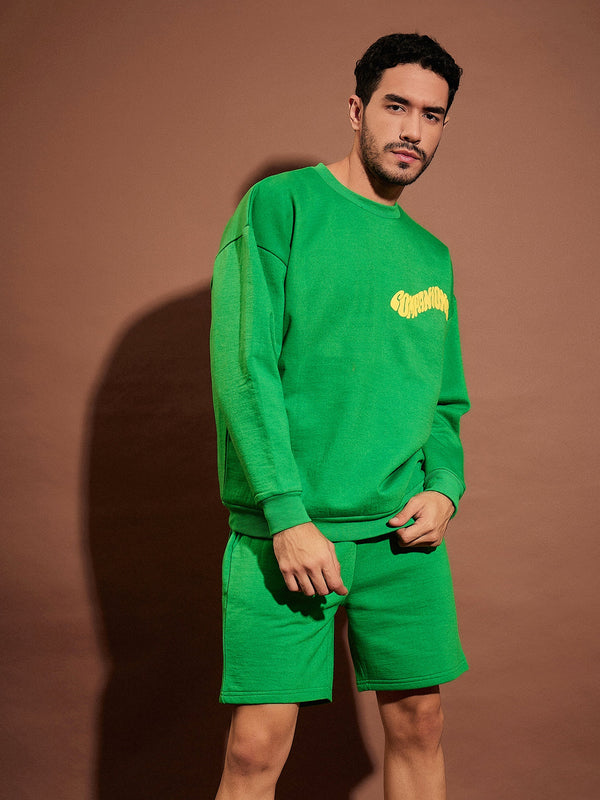 Men Green COMPANIONS Oversized Sweatshirt With Shorts | WomensfashionFun.com