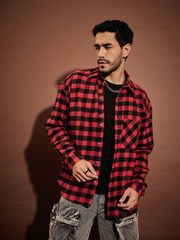 Men Red & Black Check Oversized Shirt | WomensfashionFun.com