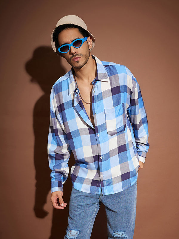 Men Blue & White Check Oversized Shirt | WomensfashionFun.com