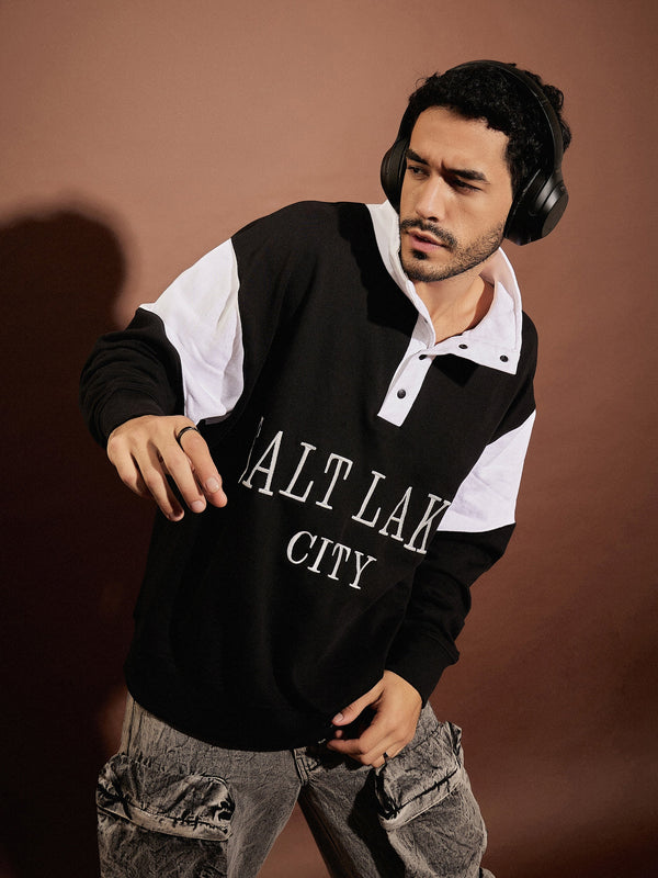 Men White & Black SALT LAKE Front Button Sweatshirt | WomensfashionFun.com