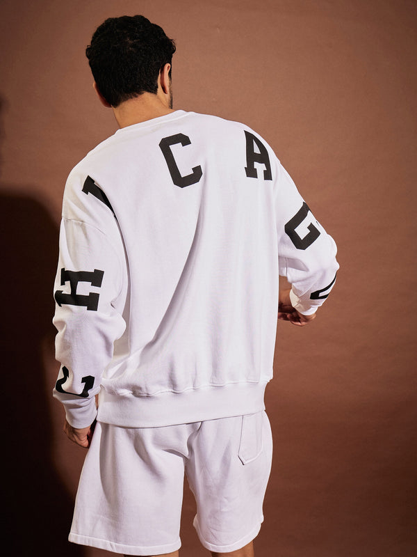 Men White CHICAGO Oversized Sweatshirt | WomensfashionFun.com