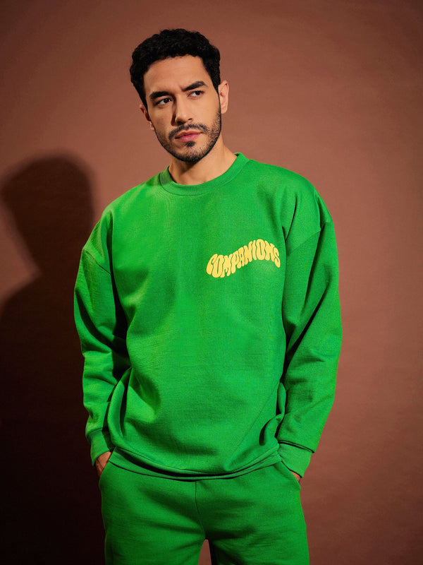 Men Green COMPANIONS Oversized Sweatshirt | WomensfashionFun.com