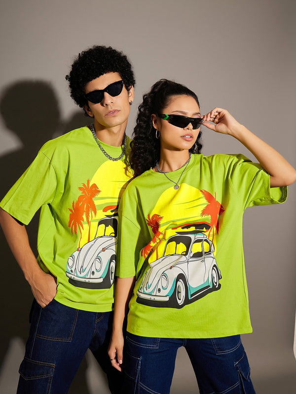 Unisex Green Beetle Car Print Oversized T-Shirt | WomensfashionFun.com