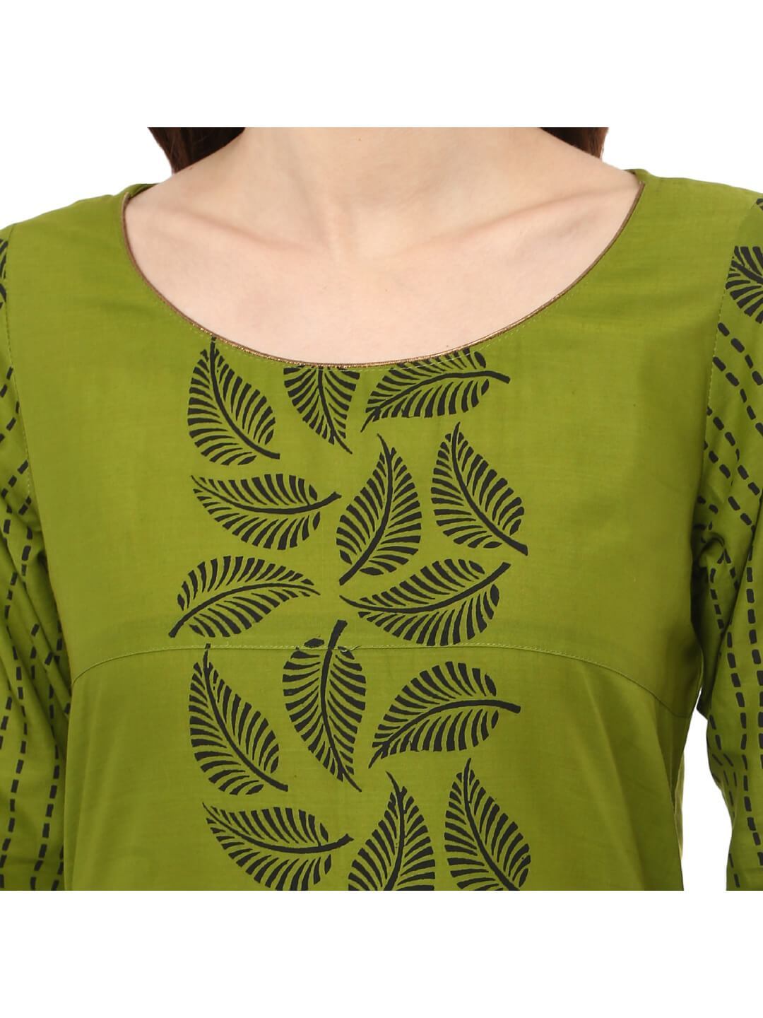 Turtle Green Ajrakh Hand Block Cotton Printed Straight Kurta - Noor
