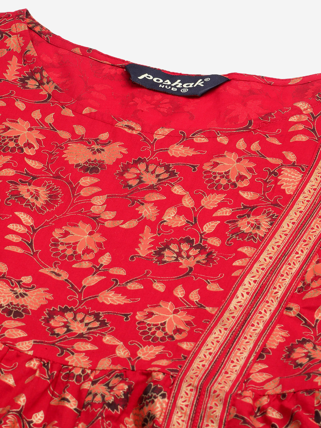 Women Red Cotton Printed Anarkali Kurta with Legging WomensFashionFun.com