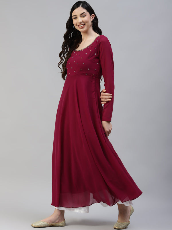 Women Vine Georgette Hand Work Anarkali Kurta | WomensfashionFun.com