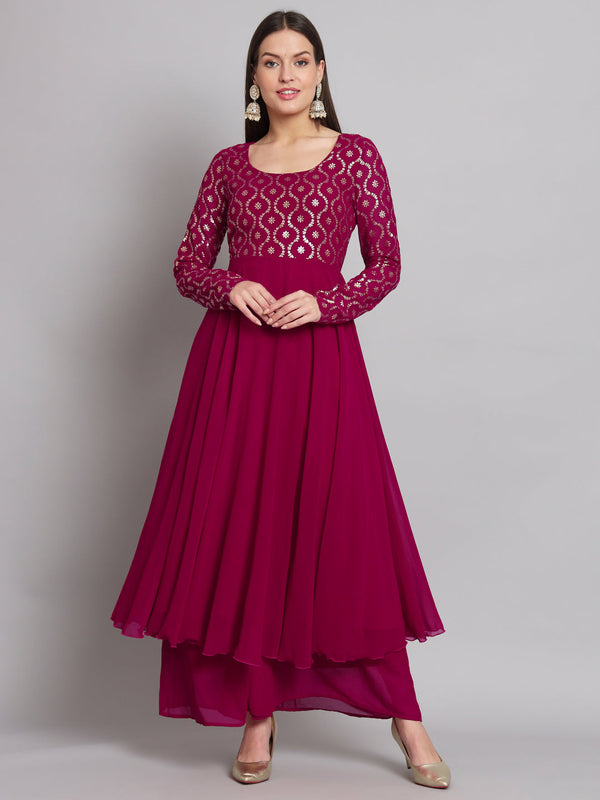 Women Pink Georgette Foil print Anarkali Kurta | WomensfashionFun.com