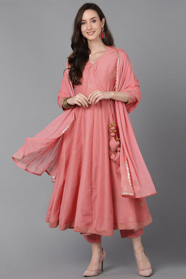 Pink Poly Silk Solid Kurta Trousers With Dupatta | WomensFashionFun.com