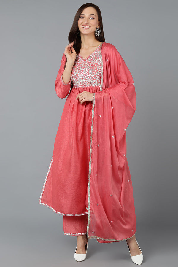 Silk Blend Blush Pink Straight Kurta Pant With Dupatta | WomensFashionFun.com