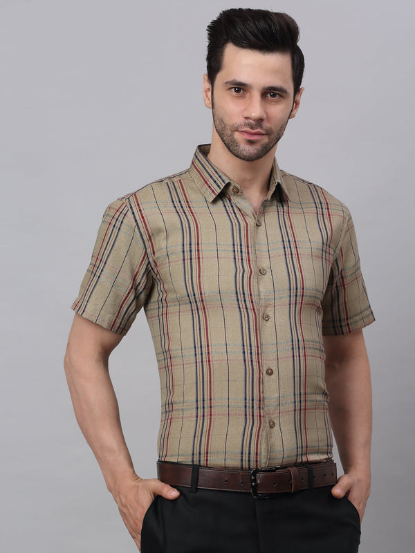 Men's Brown Half Sleeve Checked Formal Shirt | WomensfashionFun.com