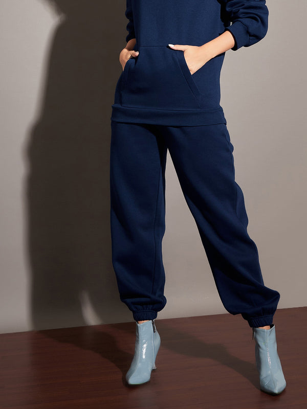 Women Navy Fleece Baggy Joggers | WomensfashionFun.com