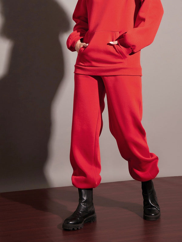 Women Red Fleece Baggy Joggers | WomensfashionFun.com