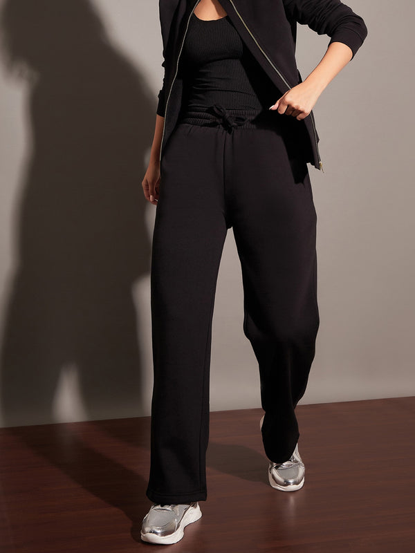 Women Black Fleece Track Pants | WomensfashionFun.com