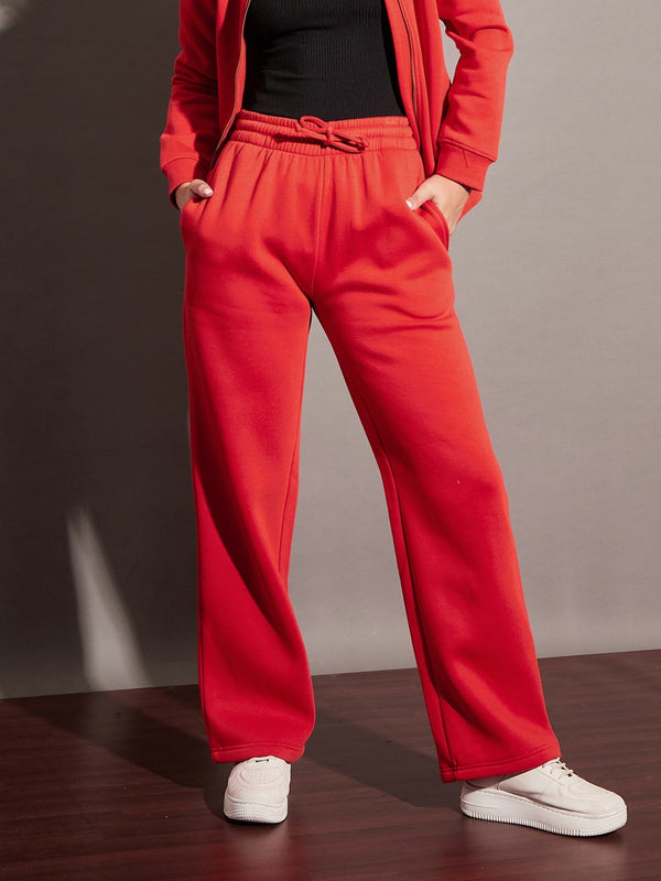 Women Red Fleece Track Pants | WomensfashionFun.com