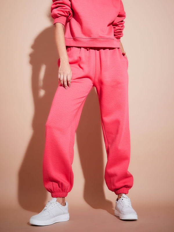 Women Pink Premium Fleece Baggy Joggers | WomensfashionFun.com