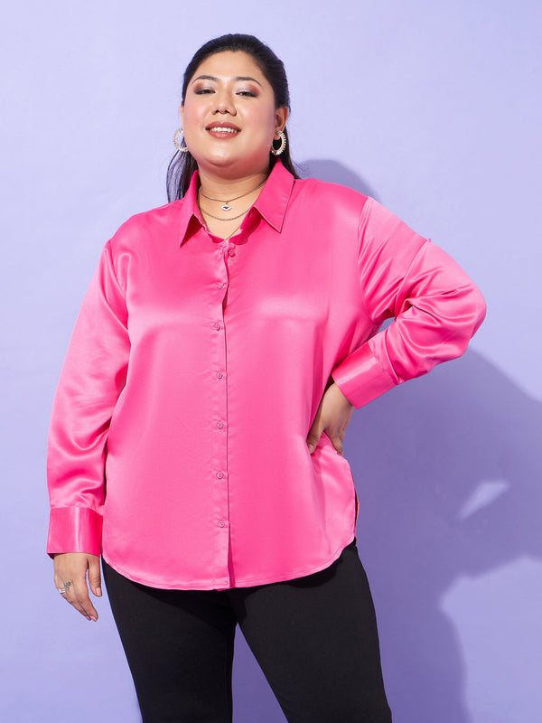 Women Pink Regular Satin Shirt | WomensfashionFun.com