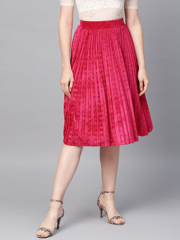 Pink Velvet Pleated Skirt | WomensfashionFun.com