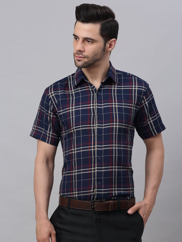 Men's Navy Half Sleeve Checked Formal Shirt | WomensfashionFun.com