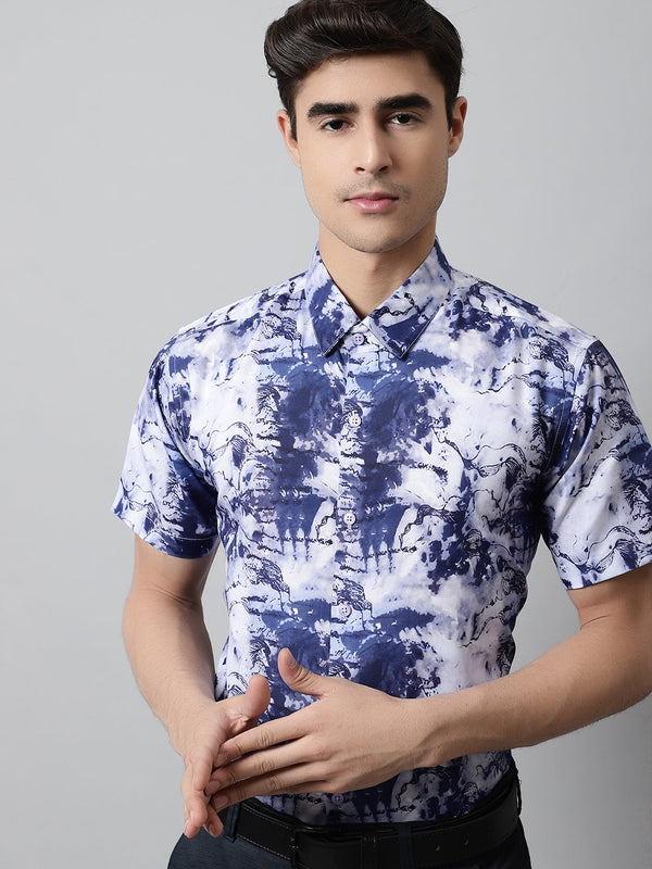 Men Blue Classic Printed Formal Shirt | WomensfashionFun.com