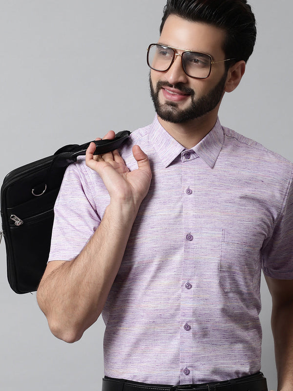 Men Purple Woven Design Short Sleeves Formal Shirt | WomensfashionFun.com