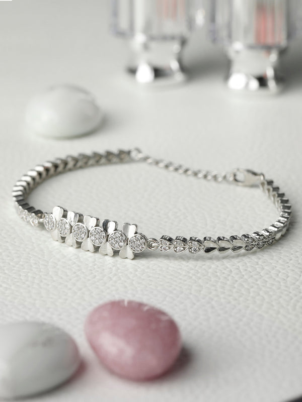 Floral American Diamond Studded Sterling Silver Bracelet | WOMENSFASHIONFUN