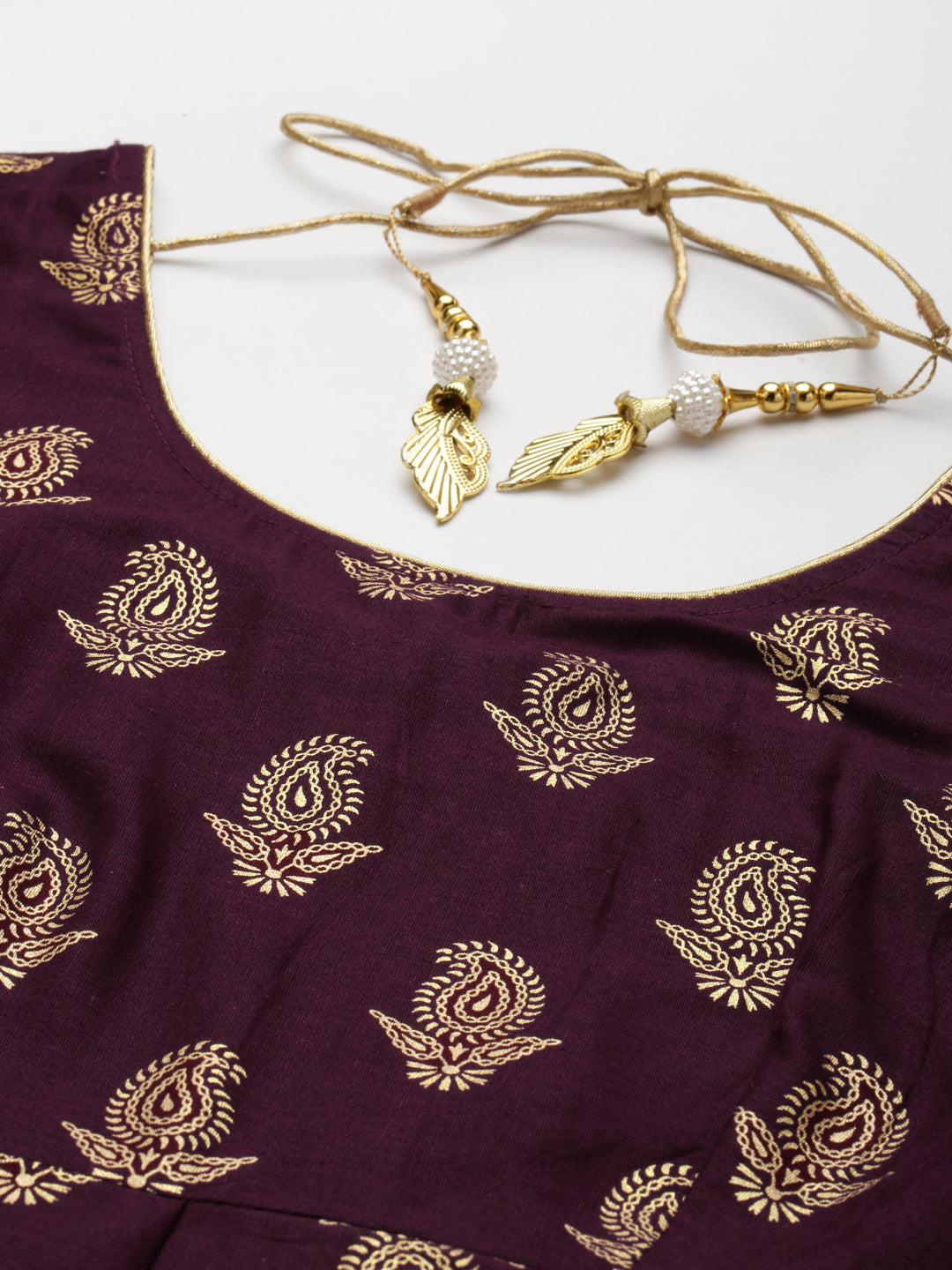 Women Purple Gold Print  Anarkali Kurta with Viscose Leggings & Net Dupatta WomensFashionFun.com