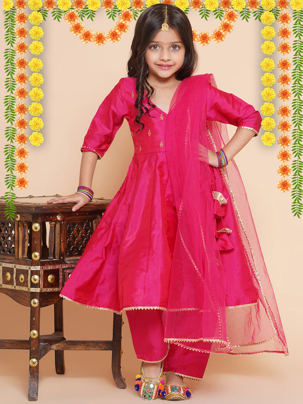 Girls Blue Embroidered Kurta With Trousers & With Dupatta | WomensFashionFun