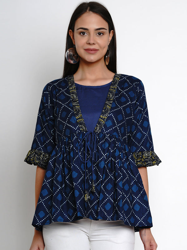 Indigo Print Shrug Style Top | WomensfashionFun.com