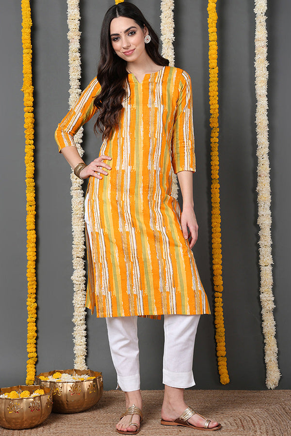 Printed Yellow Cotton Fabric Kurti | WomensFashionFun.com