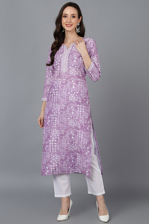 Lavender Poly Silk Straight Kurta | WomensFashionFun.com