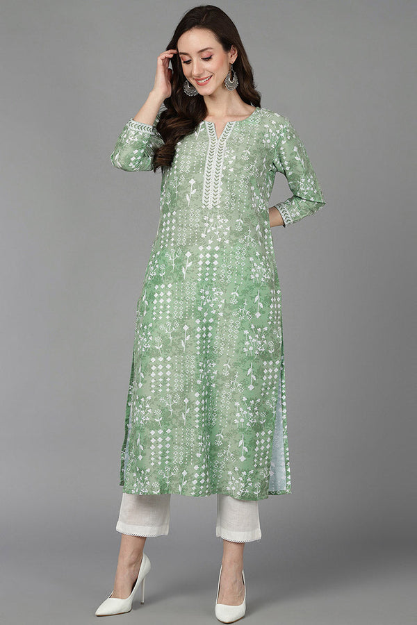 Green Silk Geometric Printed | WomensFashionFun.com