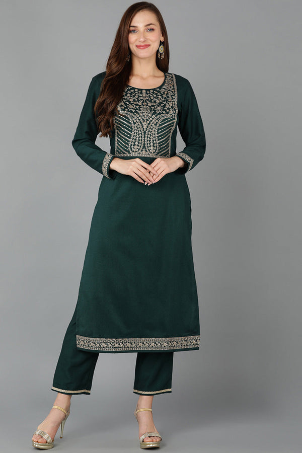 Green Silk Blend Straight Kurta | WomensFashionFun.com