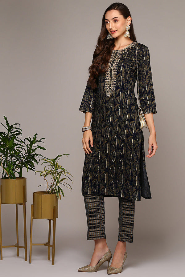 Blue Silk Blend Ethnic Motifs Straight Kurta | WomensFashionFun.com