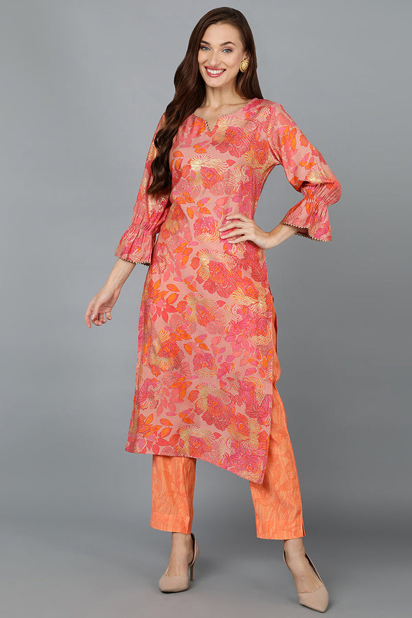 Peach Silk Blend Straight Kurtas | WomensFashionFun.com