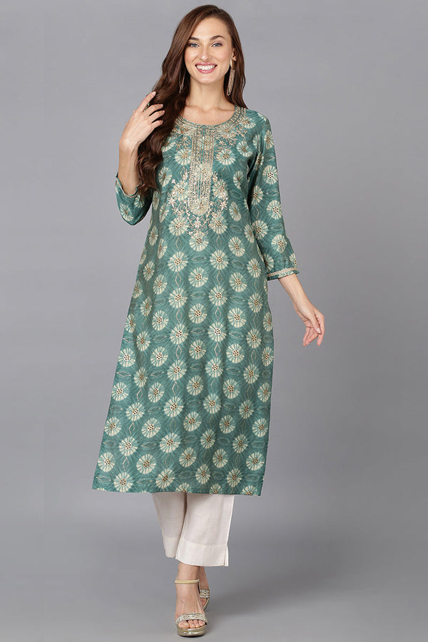 Green Silk Blend Straight Kurtas | WomensFashionFun.com