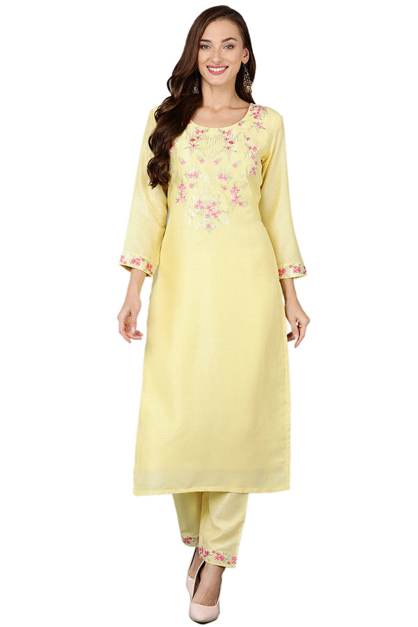 Yellow Silk Blend Straight Kurtas | WomensFashionFun.com