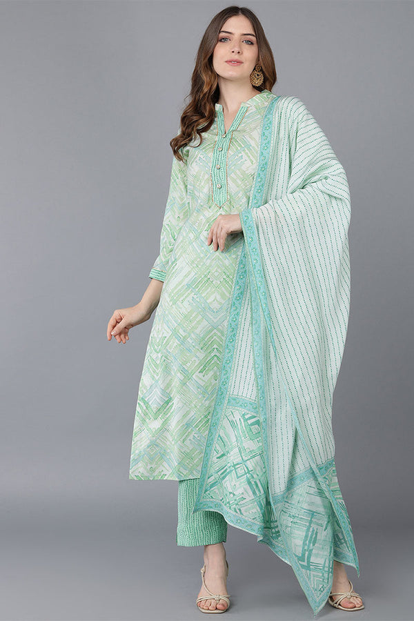 Green Poly Silk Straight Kurta Pant With Dupatta | WomensFashionFun.com