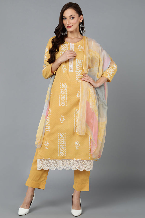 Yellow Silk Blend Straight Suit Set | WomensFashionFun.com