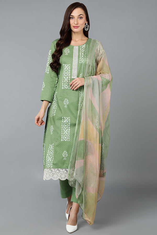 Sea Green Silk Blend Straight Suit Set | WomensFashionFun.com