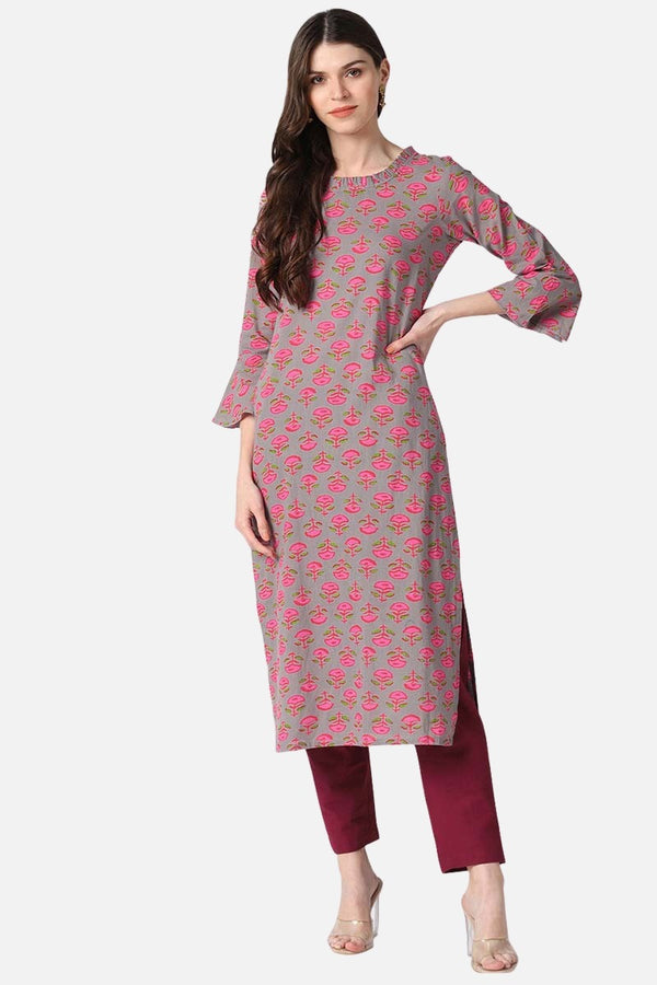 Women Cotton Fabric Dark Beige Color Printed Fancy Daily Wear Kurti | WomensFashionFun.com